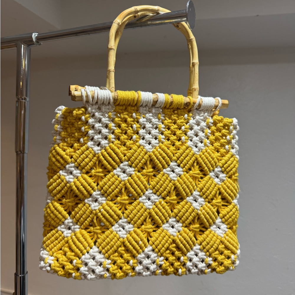 Zara Yellow and White Tote Bag with Geometric Design